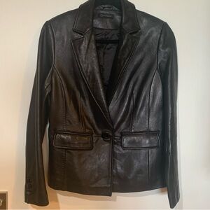 Context Women’s 8 Black Leather Lined Jacket w Crystal Button Detail